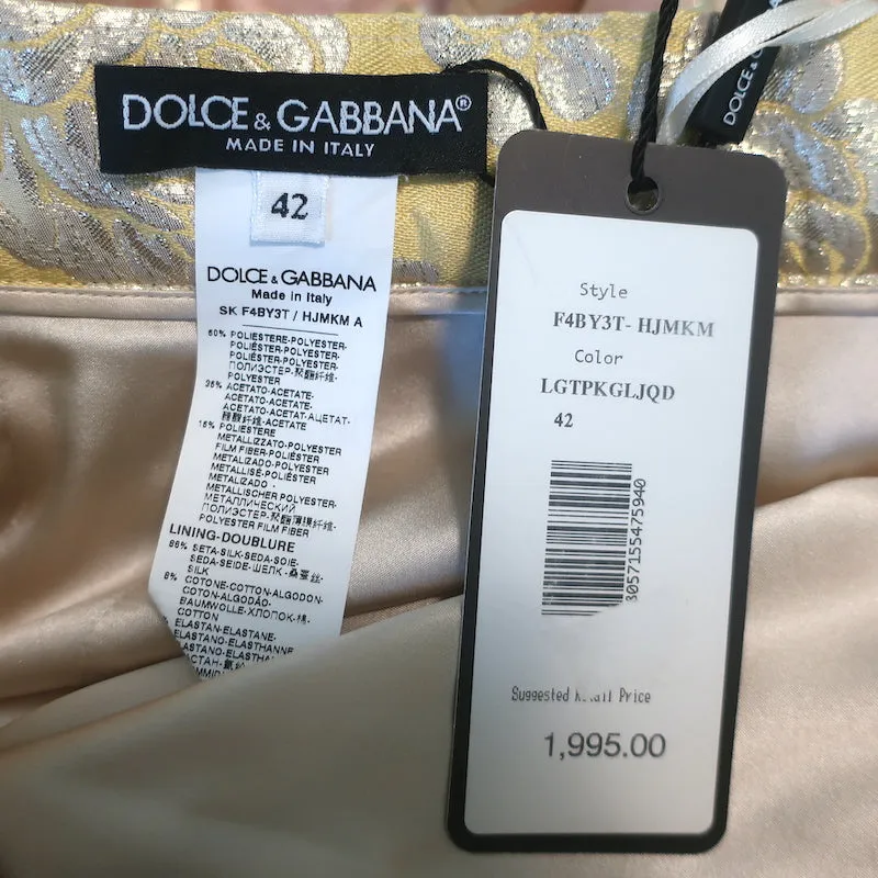 Dolce & Gabbana Colorblock Metallic Floral Jacquard Pleated Skirt Size 42 NEW