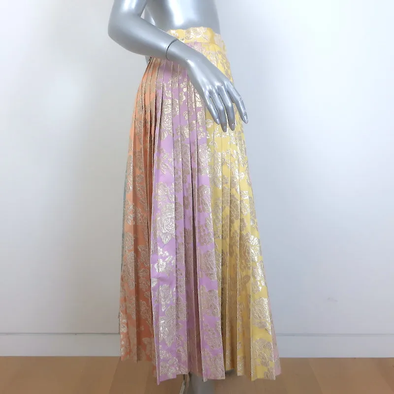 Dolce & Gabbana Colorblock Metallic Floral Jacquard Pleated Skirt Size 42 NEW