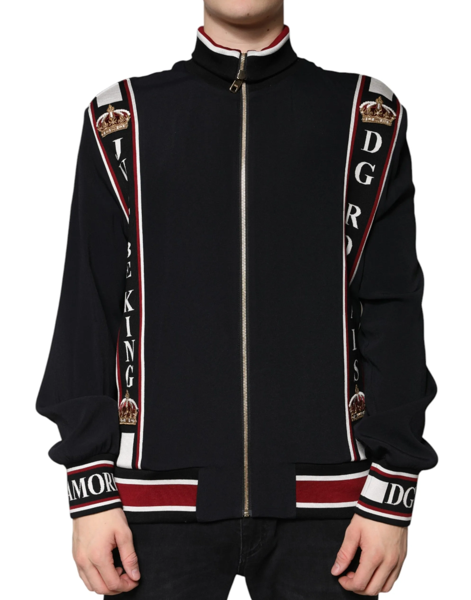 Dolce&Gabbana Men Black Sweatshirt Viscose DG King Print Full Zip Bomber IT 52