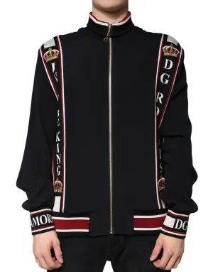 Dolce&Gabbana Men Black Sweatshirt Viscose DG King Print Full Zip Bomber IT 52