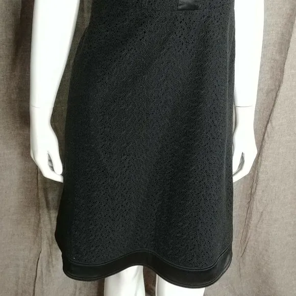 DONNA DEGNAN Dress Black Eyelet Short Sleeve Collared Casual  Size 2