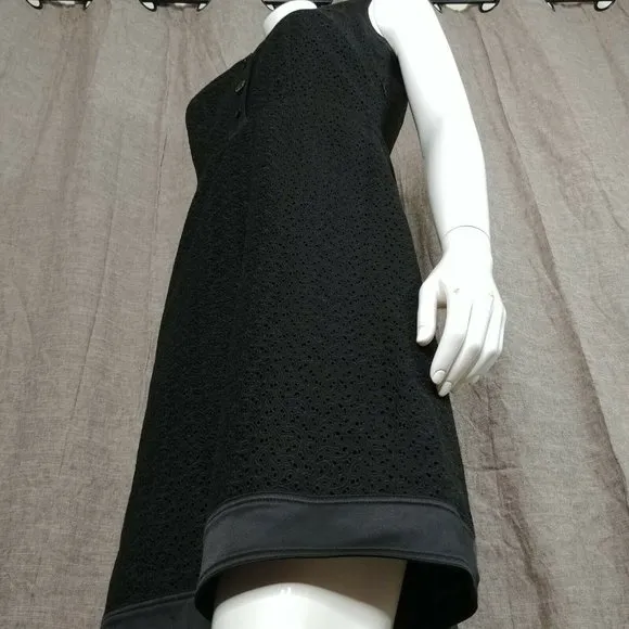 DONNA DEGNAN Dress Black Eyelet Short Sleeve Collared Casual  Size 2