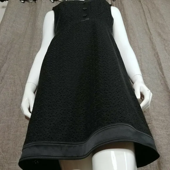 DONNA DEGNAN Dress Black Eyelet Short Sleeve Collared Casual  Size 2
