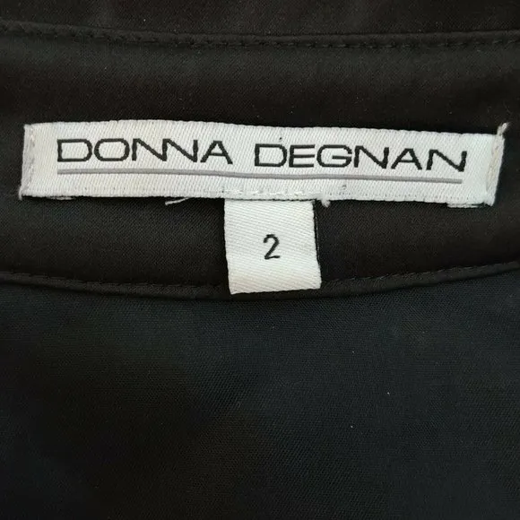 DONNA DEGNAN Dress Black Eyelet Short Sleeve Collared Casual  Size 2