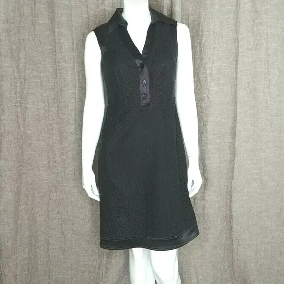 DONNA DEGNAN Dress Black Eyelet Short Sleeve Collared Casual  Size 2