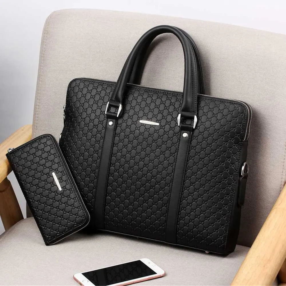 Double Layered Vegan Leather Business Briefcase Laptop Bag, Two Sizes