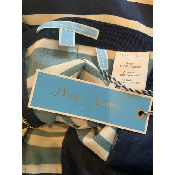Draper James Navy Blue &amp; White Honky Tonk Stripe A-Line Skirt, Size 2 (US) NWT!