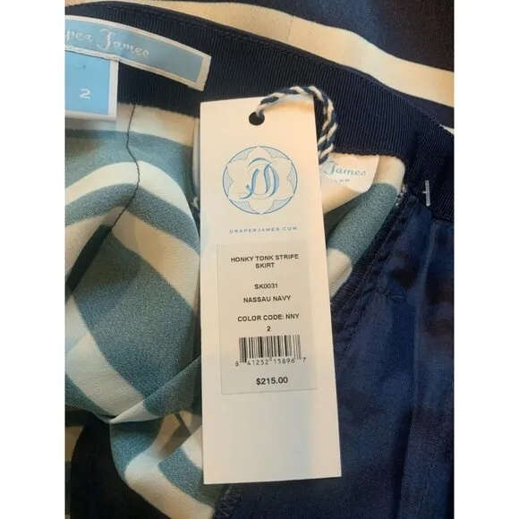 Draper James Navy Blue &amp; White Honky Tonk Stripe A-Line Skirt, Size 2 (US) NWT!