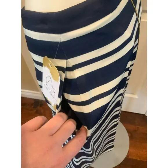 Draper James Navy Blue &amp; White Honky Tonk Stripe A-Line Skirt, Size 2 (US) NWT!