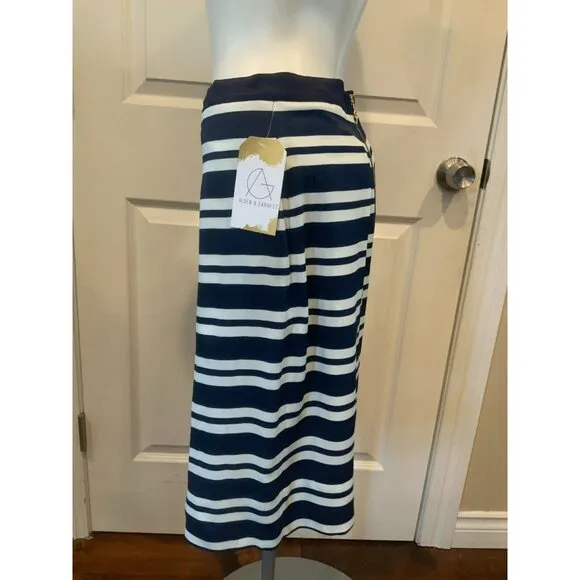 Draper James Navy Blue &amp; White Honky Tonk Stripe A-Line Skirt, Size 2 (US) NWT!