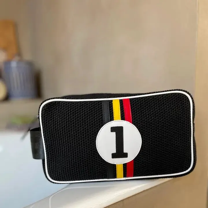 E2R Paris Black Toiletry Bag with Belgium Leather Pattern
