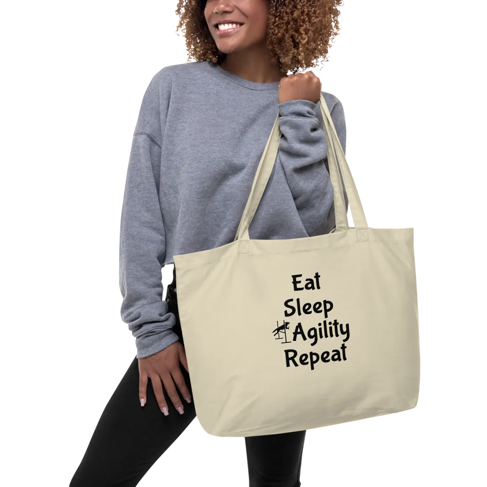 Eat Sleep Agility Repeat X-Large Tote/Shopping Bag - Oyster