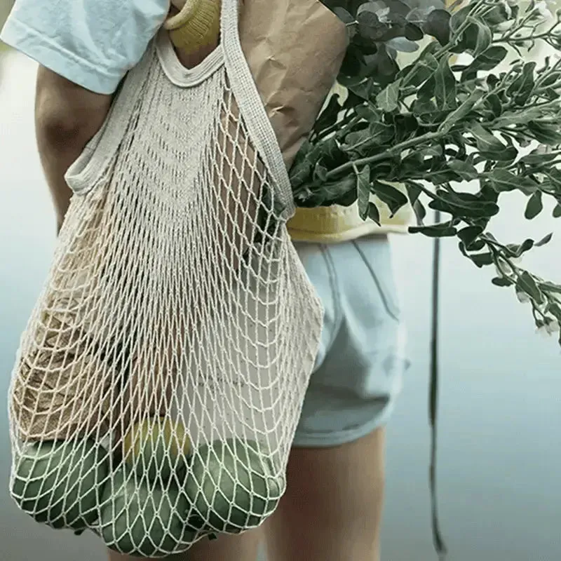 Eco-Friendly Recycled Cotton Reusable Shopping String Tote Bag