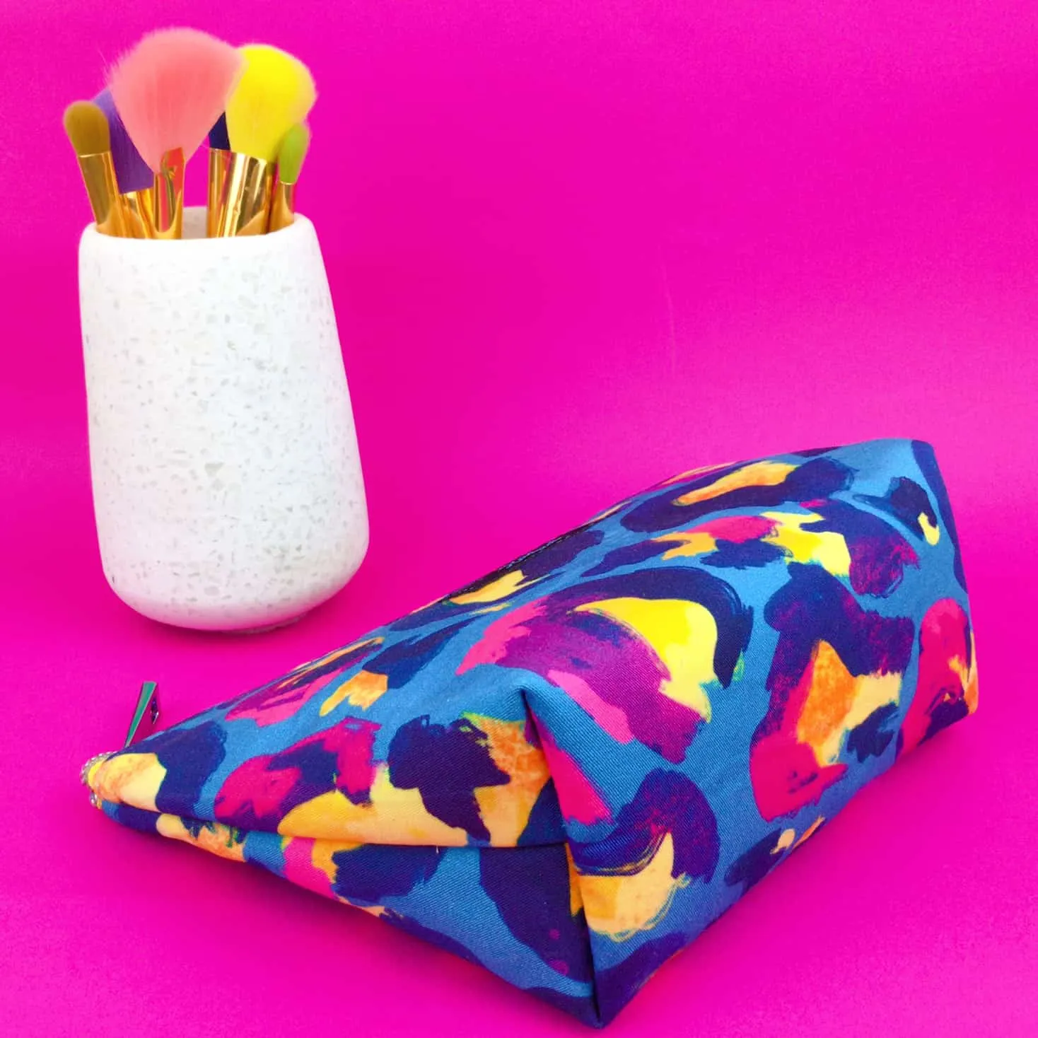 Electric Leopard Medium Cosmetic Bag. Kasey Rainbow Design.