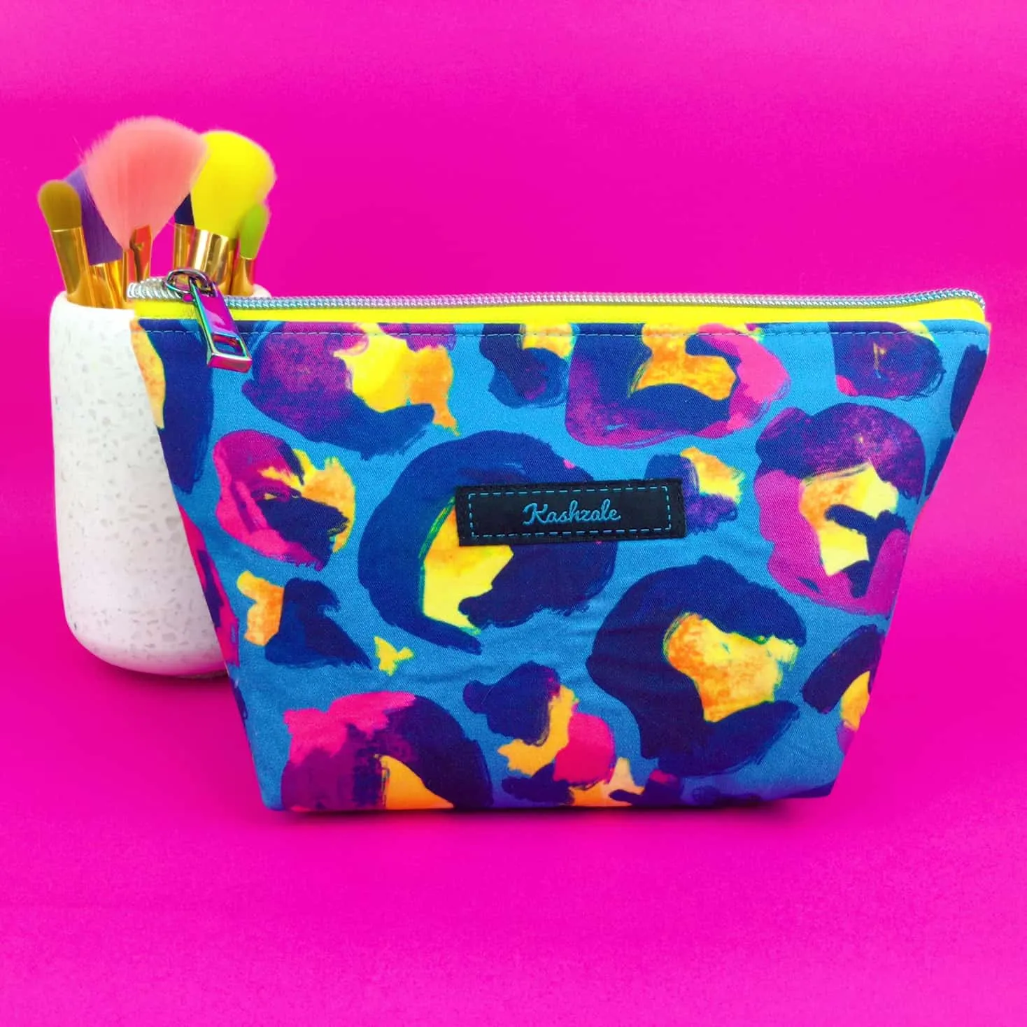 Electric Leopard Medium Cosmetic Bag. Kasey Rainbow Design.