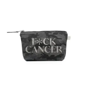 F*CK CANCER Makeup Bag- Silver Glitter on Black Camo