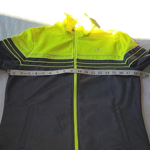 Fila Neon Yellow Gray Zipper Jacket Medium EUC