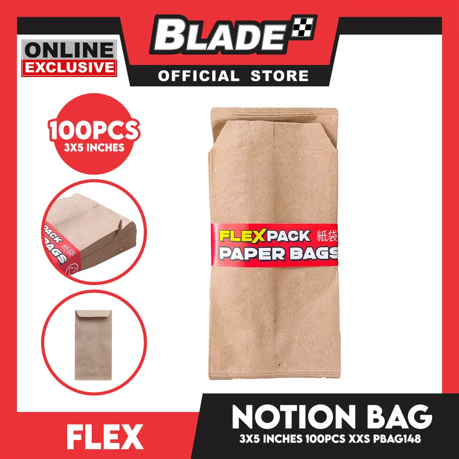 Flex Notion Bag Flat Bottom 100pcs XXS 3x5 inches PBAG148 Kraft Paper Bag
