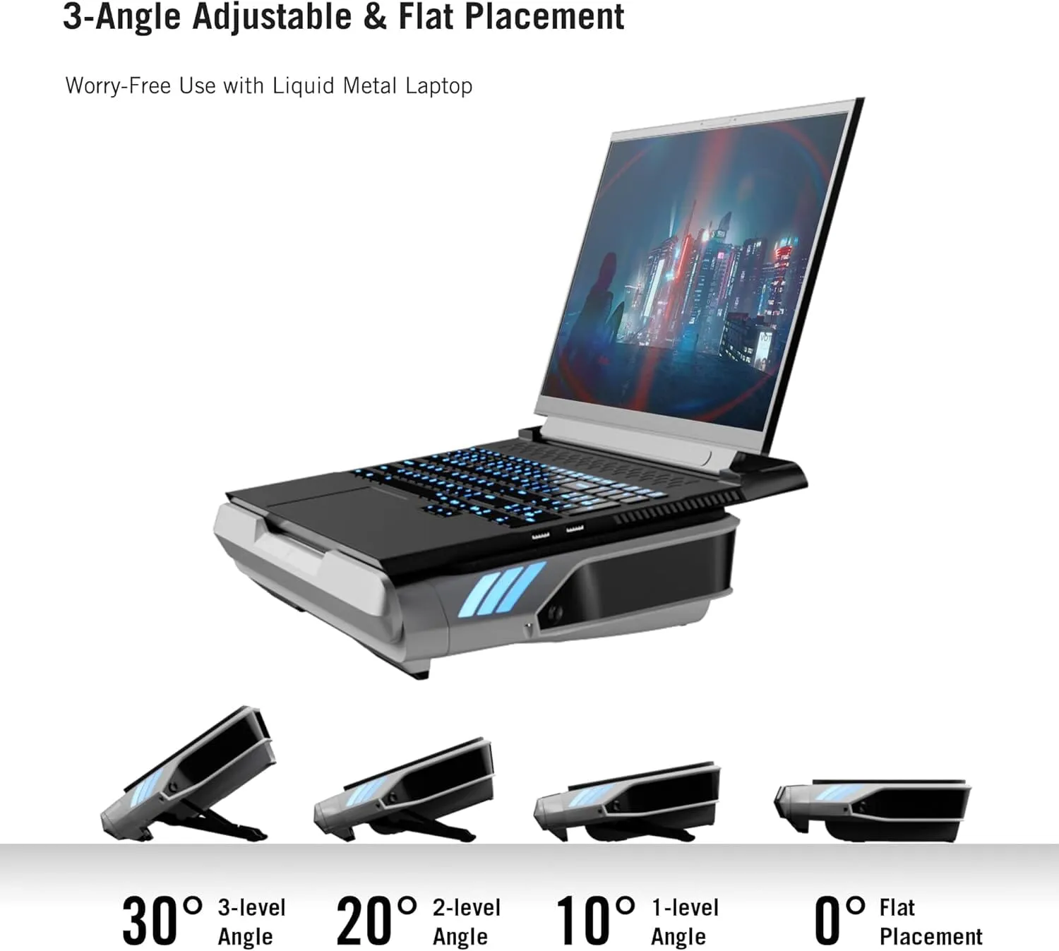 Flydigi BS1 Laptop Cooling Pad Wind-Pressure Closed-Loop Turbo-Fan (MAX 3000RPM) Dual Noise Reduction Intelligent Temperature Control 3-Angle Adjustable RGB Laptop Cooling Stand Wide Compatibility