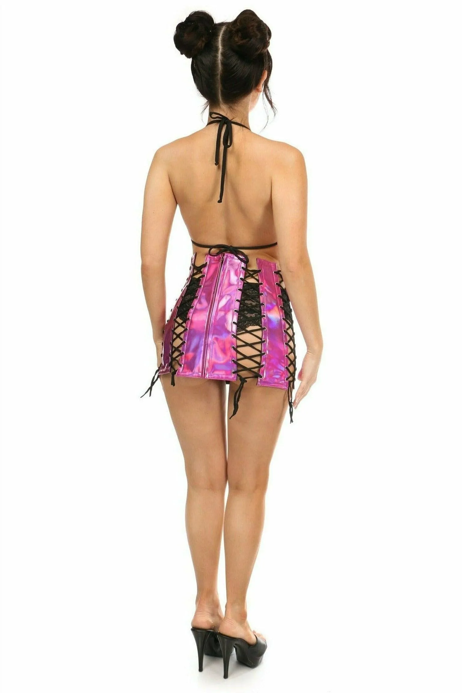 Fuchsia Holo Lace-Up Skirt