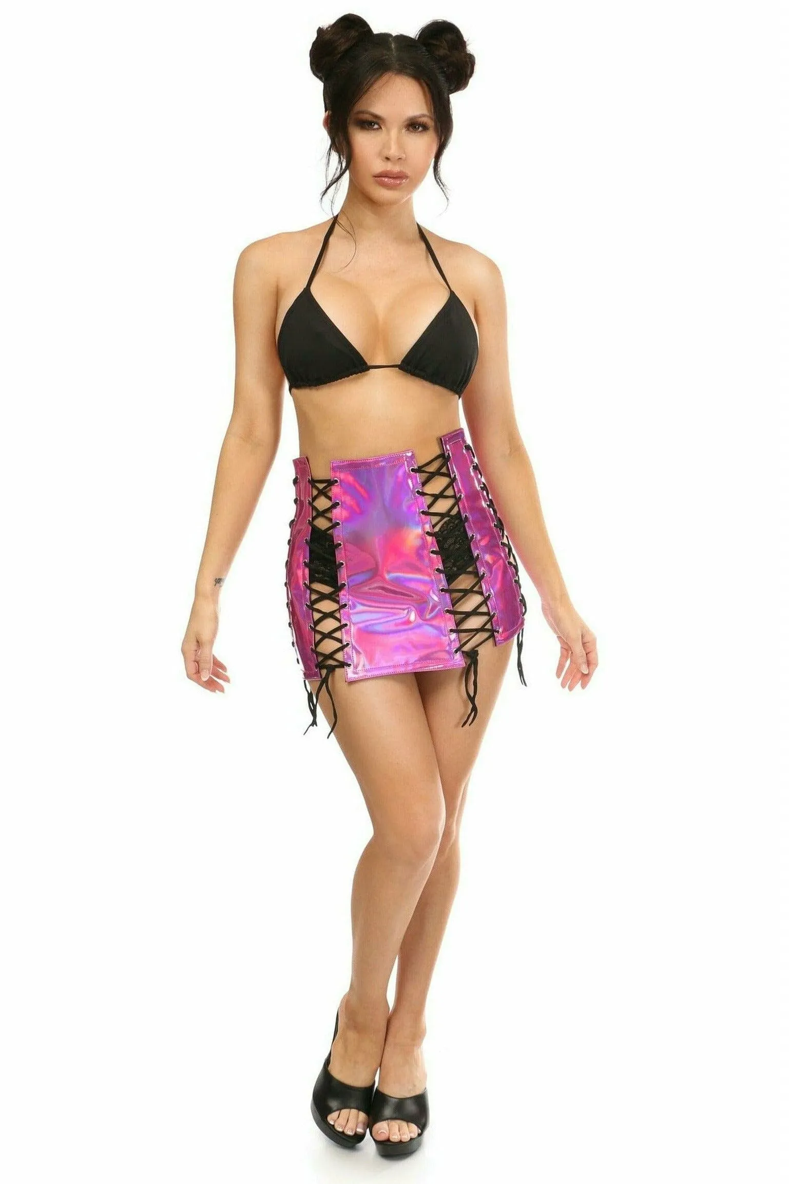 Fuchsia Holo Lace-Up Skirt