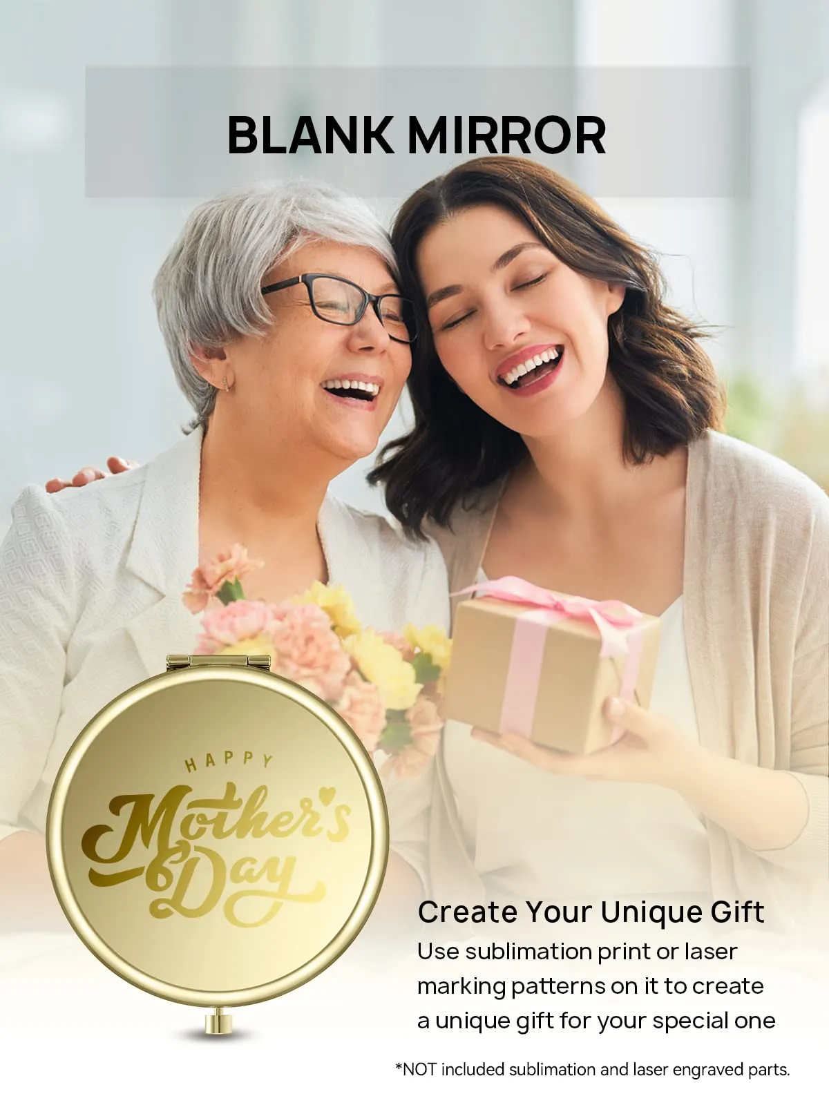 Getinbulk Compact Mirror Bulk, Set of 2 Double-Sided 1X/2X Magnifying Purse Pocket Makeup Mirrors(Round, Gold)