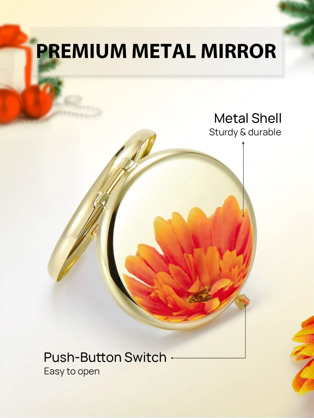 Getinbulk Compact Mirror Bulk, Set of 2 Double-Sided 1X/2X Magnifying Purse Pocket Makeup Mirrors(Round, Gold)