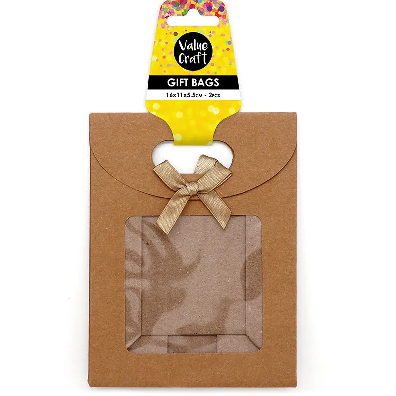GIFT BAGS W WINDOW 16X12CM NATURAL 2PC