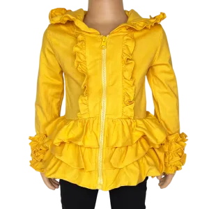Girls Mustard Yellow Ruffle Hoodie Zipper Jacket Camp School