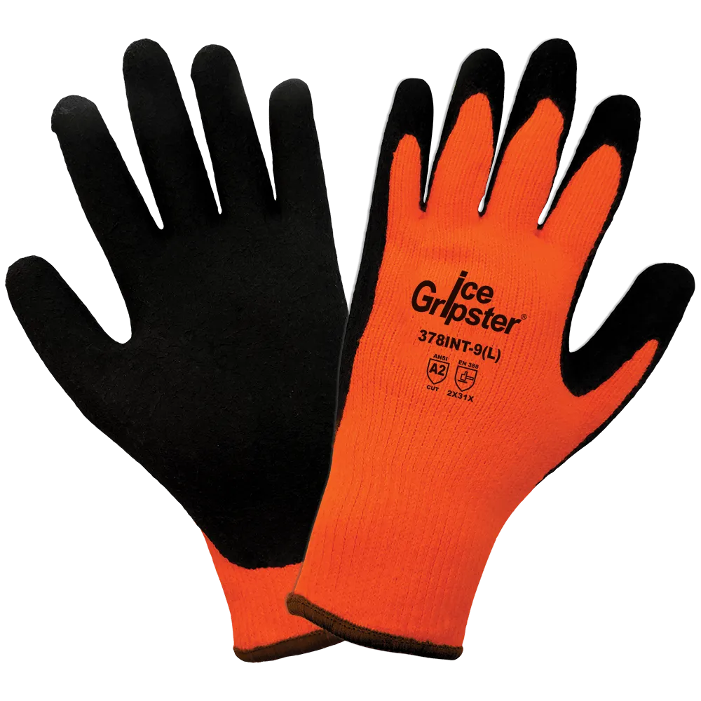 Global Glove & Safety 378INT Ice Gripster® Water Repellent Heavy Napped Rubber Coated High Visibility Low Temperature, Cut A2