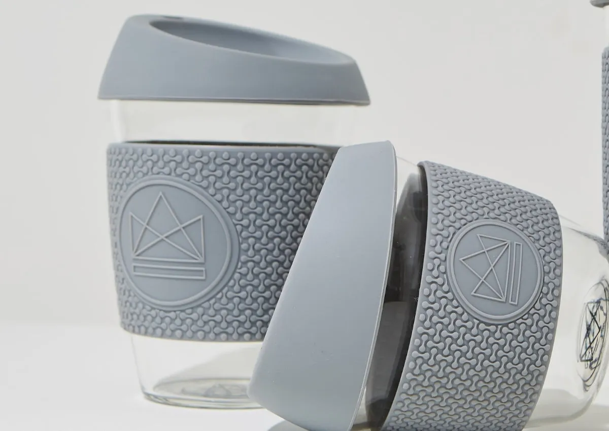 Grey Reusable Glass Coffee Cup 8oz