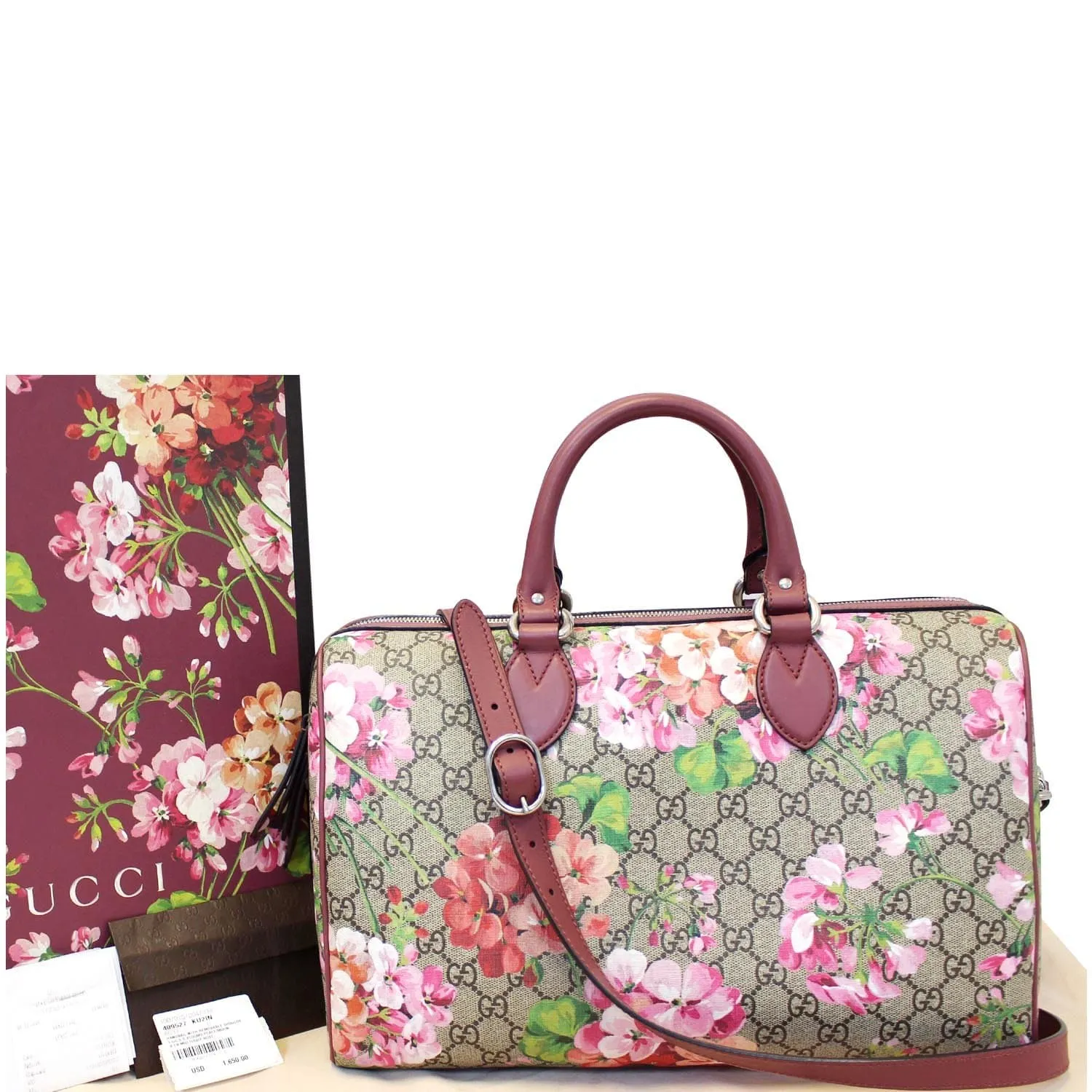 GUCCI Blooms Top Handle GG Canvas Medium Boston Bag