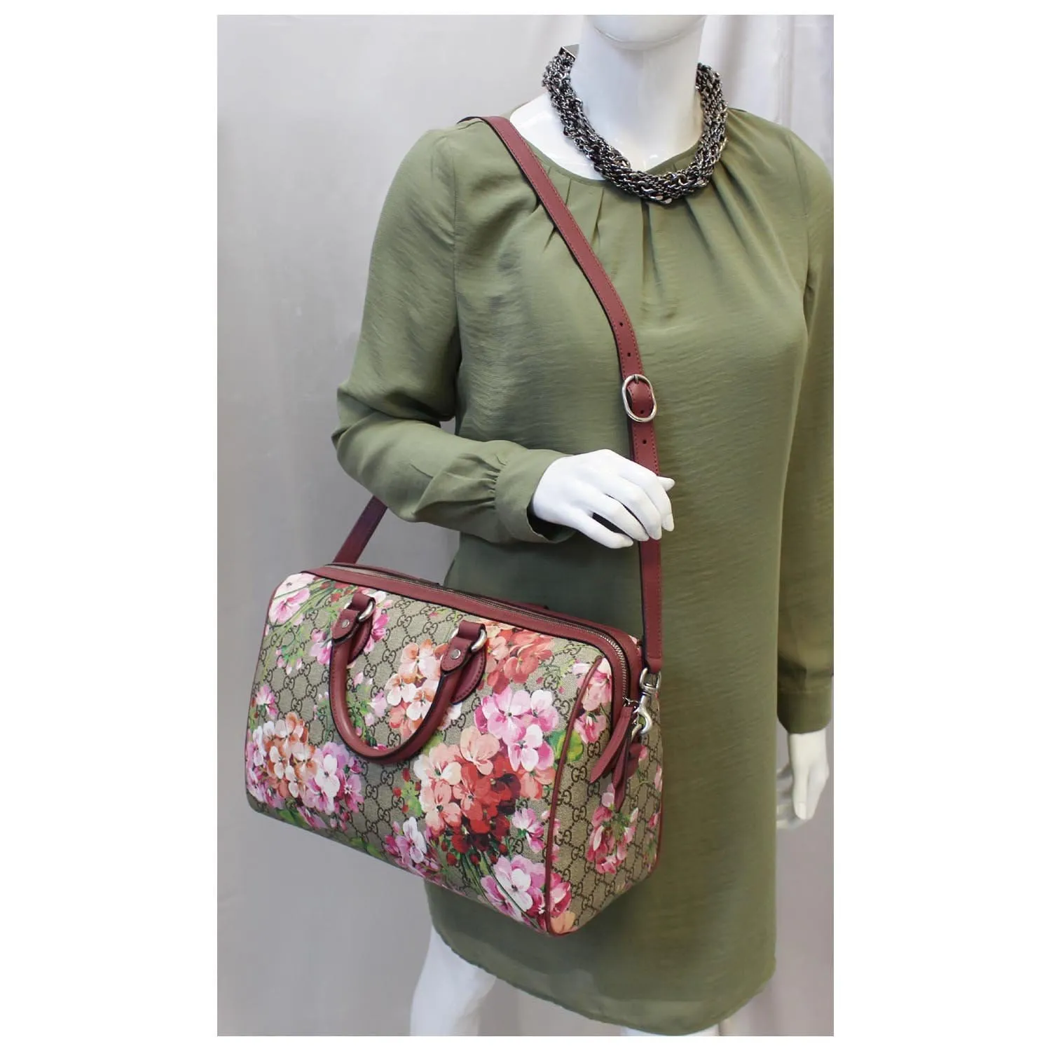 GUCCI Blooms Top Handle GG Canvas Medium Boston Bag