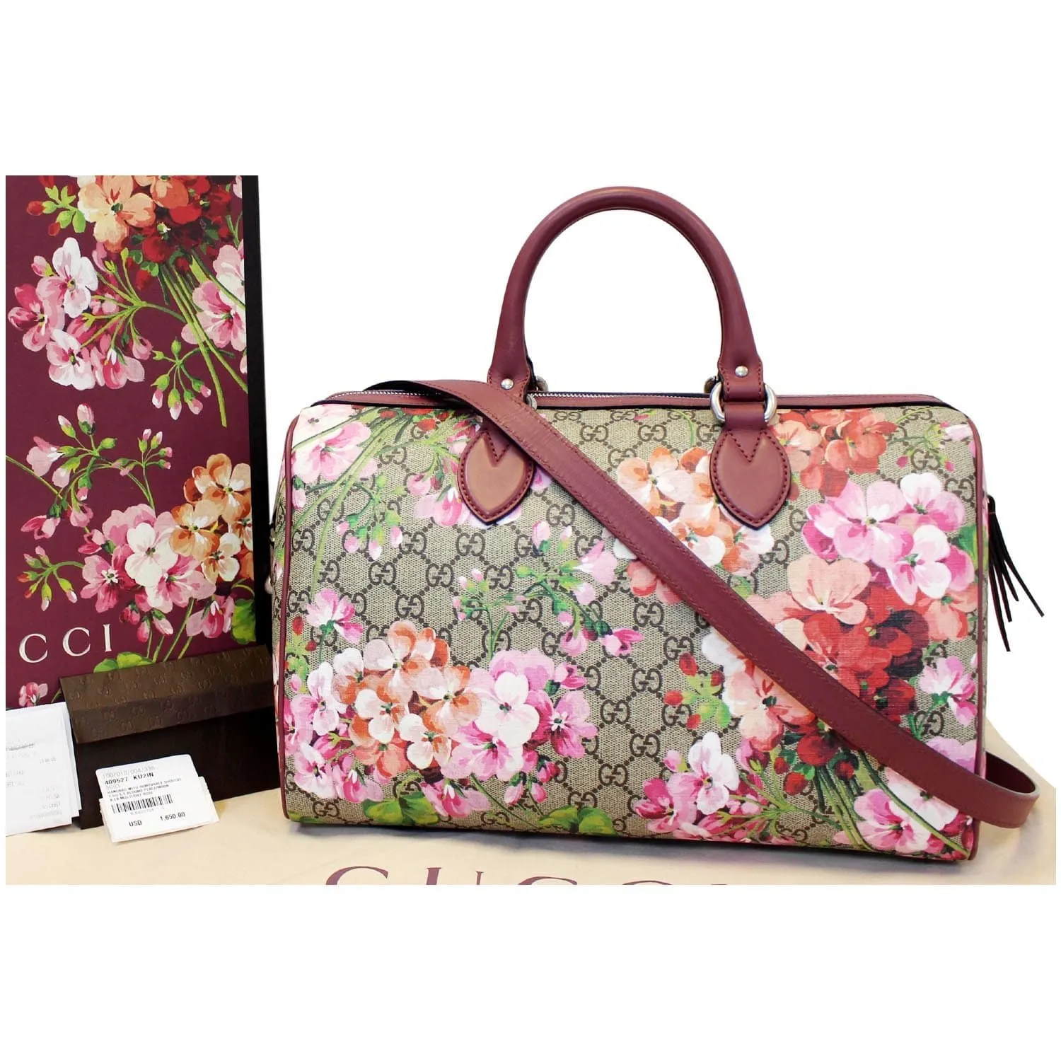GUCCI Blooms Top Handle GG Canvas Medium Boston Bag