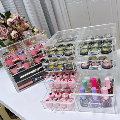 Guolich Nail Organizers Clear Acrylic Nail Jewellery Accessories Storage Case Holder Shelves Display Mesa Para Manicura Profesional Nail Table (3 Drawers)