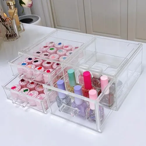 Guolich Nail Organizers Clear Acrylic Nail Jewellery Accessories Storage Case Holder Shelves Display Mesa Para Manicura Profesional Nail Table (3 Drawers)