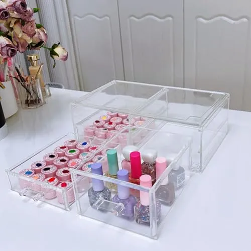 Guolich Nail Organizers Clear Acrylic Nail Jewellery Accessories Storage Case Holder Shelves Display Mesa Para Manicura Profesional Nail Table (3 Drawers)