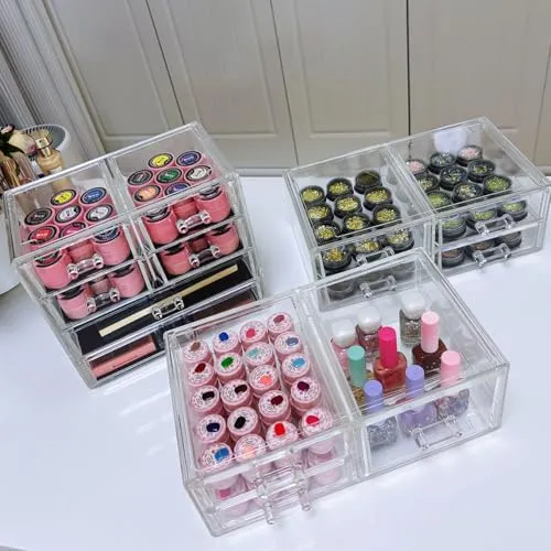 Guolich Nail Organizers Clear Acrylic Nail Jewellery Accessories Storage Case Holder Shelves Display Mesa Para Manicura Profesional Nail Table (3 Drawers)