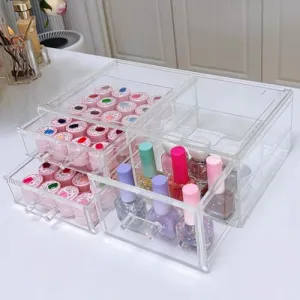 Guolich Nail Organizers Clear Acrylic Nail Jewellery Accessories Storage Case Holder Shelves Display Mesa Para Manicura Profesional Nail Table (3 Drawers)