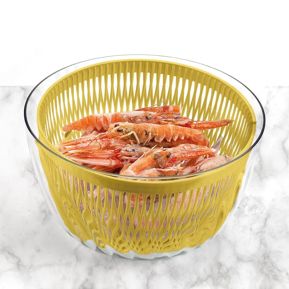 Guzzini Salad Spinner With Lid Spin & Store Preparation 26cm Acid Yellow GZ17090056