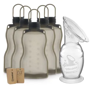 haakaa manual breast pump 150ml & reusable breast milk storage bag 5 pcs