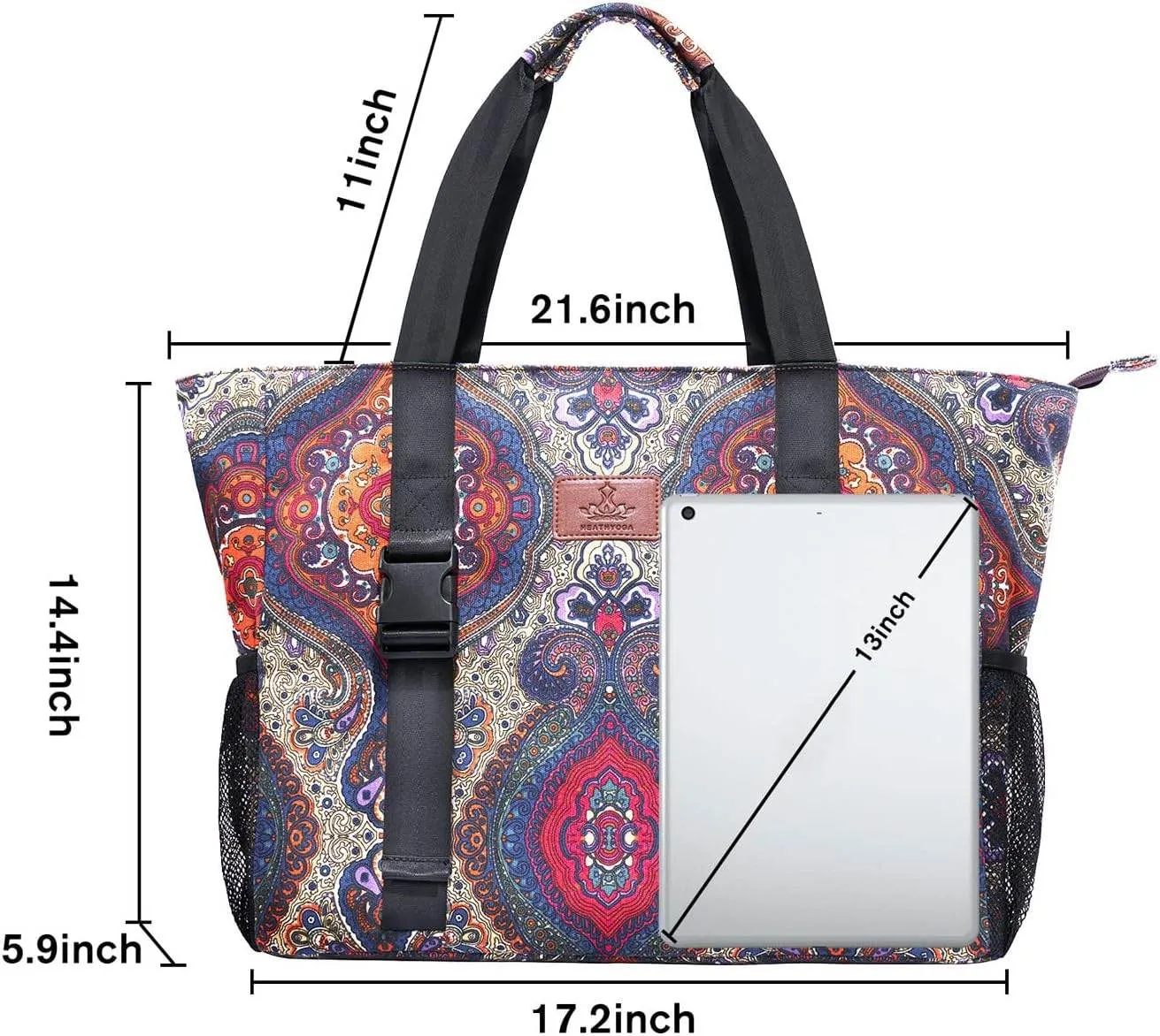 Heathyoga Multi-Functional Yoga Mat Carrier Gym Tote Bag - Large Mat Pocket, Women's Workout Bag
