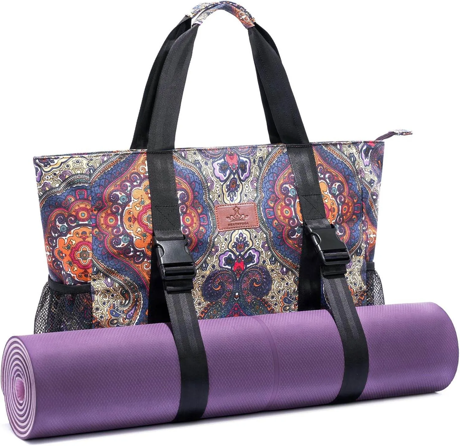 Heathyoga Multi-Functional Yoga Mat Carrier Gym Tote Bag - Large Mat Pocket, Women's Workout Bag