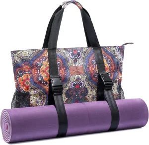 Heathyoga Multi-Functional Yoga Mat Carrier Gym Tote Bag - Large Mat Pocket, Women's Workout Bag