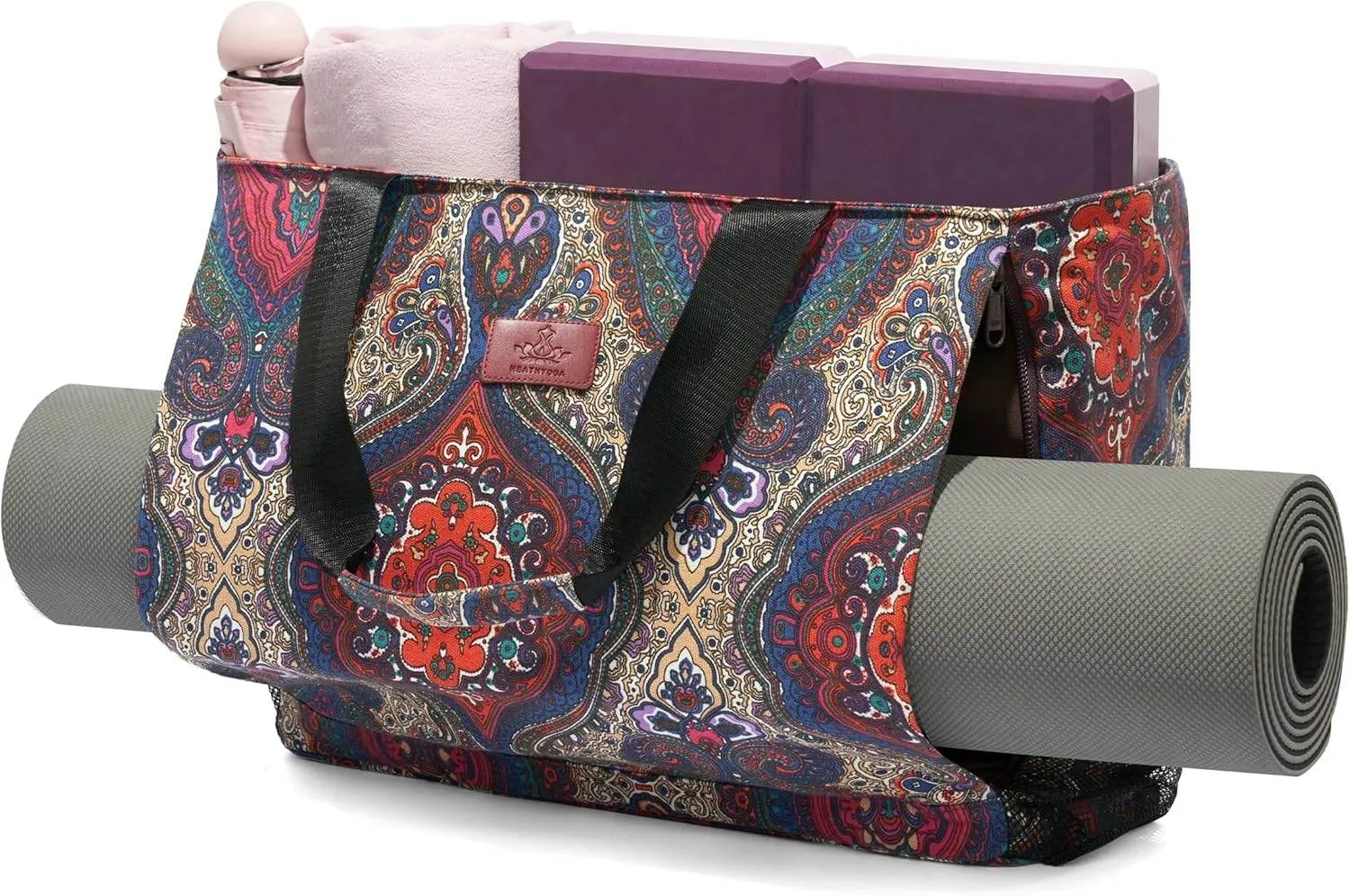 Heathyoga Multi-Functional Yoga Mat Carrier Gym Tote Bag - Large Mat Pocket, Women's Workout Bag