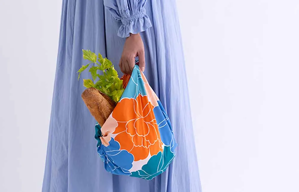 Himemusubi - Aqua Drop (Water repellent finish)  Botan  (peony)  牡丹  (Blue Green) ブルーグリーン　 - Furoshiki   70 x 70 cm