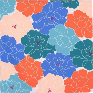 Himemusubi - Aqua Drop (Water repellent finish)  Botan  (peony)  牡丹  (Blue Green) ブルーグリーン　 - Furoshiki   70 x 70 cm