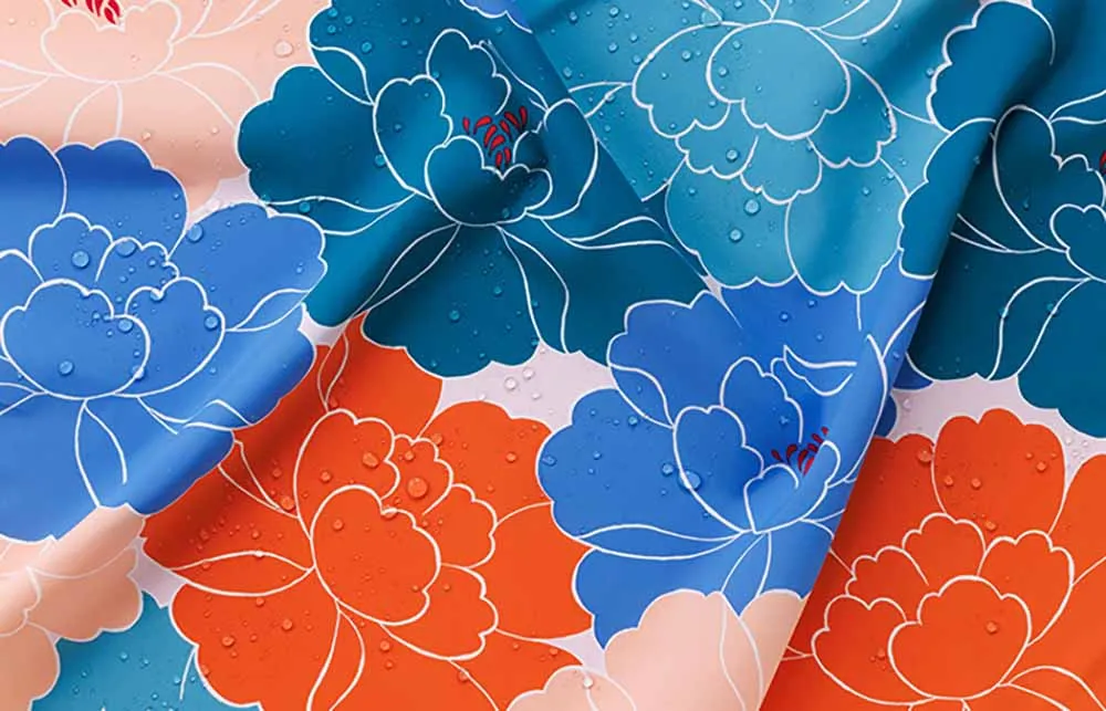 Himemusubi - Aqua Drop (Water repellent finish)  Botan  (peony)  牡丹  (Blue Green) ブルーグリーン　 - Furoshiki   70 x 70 cm