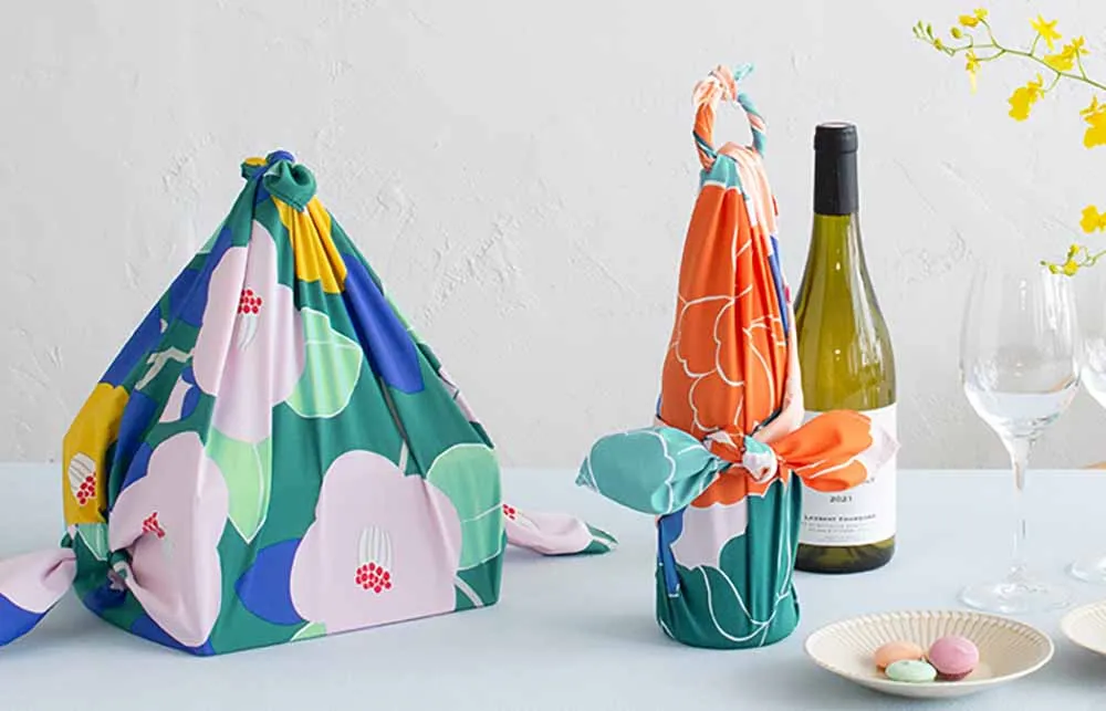 Himemusubi - Aqua Drop (Water repellent finish)  Botan  (peony)  牡丹  (Blue Green) ブルーグリーン　 - Furoshiki   70 x 70 cm