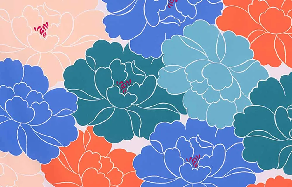 Himemusubi - Aqua Drop (Water repellent finish)  Botan  (peony)  牡丹  (Blue Green) ブルーグリーン　 - Furoshiki   70 x 70 cm